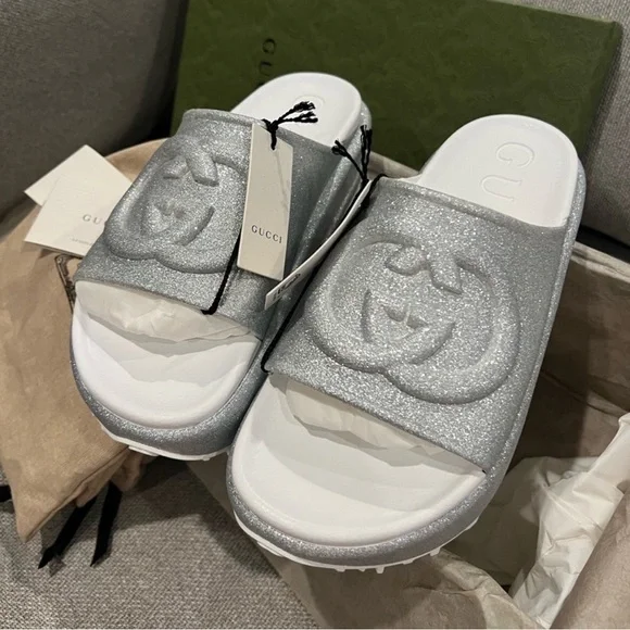 Gucci Silver Platform Slides - Picture 4 of 5